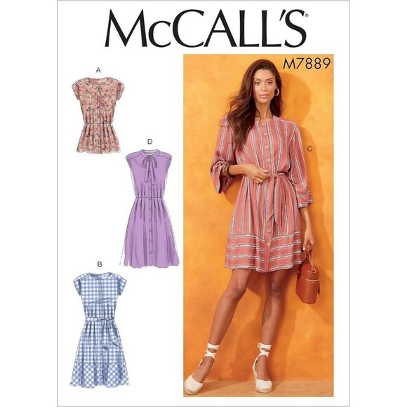 McCalls M7889 Misses Tops Dresses Sewing Pattern Button-Front Belt Sizes 6-14 - Picture 1 of 9